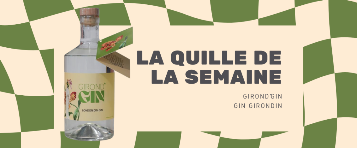 Bouteille de Girond’Gin London Dry Gin, projet étudiant de l’EFAP, distillé en Gironde, étiquette végétale et élégante sur fond clair.