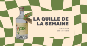 Bouteille de Girond’Gin London Dry Gin, projet étudiant de l’EFAP, distillé en Gironde, étiquette végétale et élégante sur fond clair.