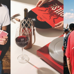 Bouteille de vin PULSE du Château Larrivet-Haut-Brion avec pochette bandoulière et univers musical pour la génération Z