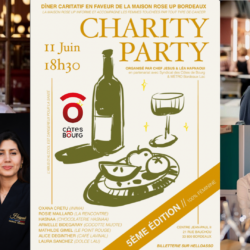 Affiche de la Charity Party 2026 à Bordeaux avec les cheffes bordelaises participantes et les vigneronnes des Côtes de Bourg au profit de la Maison RoseUp.