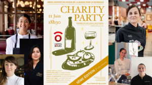 Affiche de la Charity Party 2026 à Bordeaux avec les cheffes bordelaises participantes et les vigneronnes des Côtes de Bourg au profit de la Maison RoseUp.